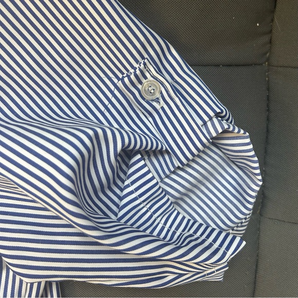 Striped Blue and White shirt with Floral Embroidery.  Size M - Picture 11 of 11